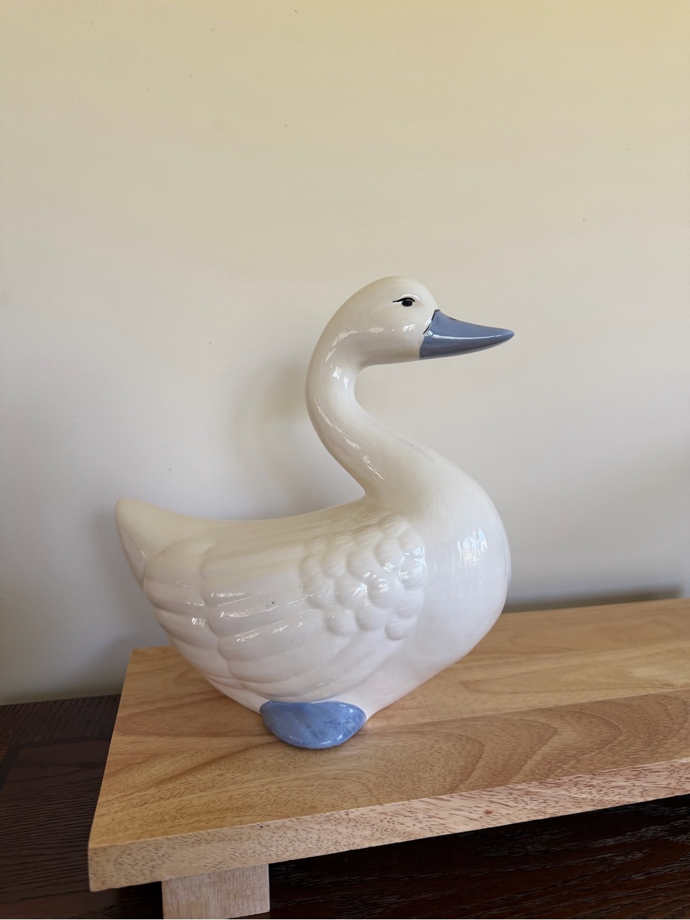 White Ceramic Swan Figurine with Blue Beak and Foot